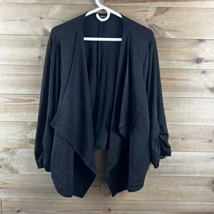 Torrid Womens‎ Blazer 3/4 Ruched Sleeves Open Drape Front Black Minimalist 4X